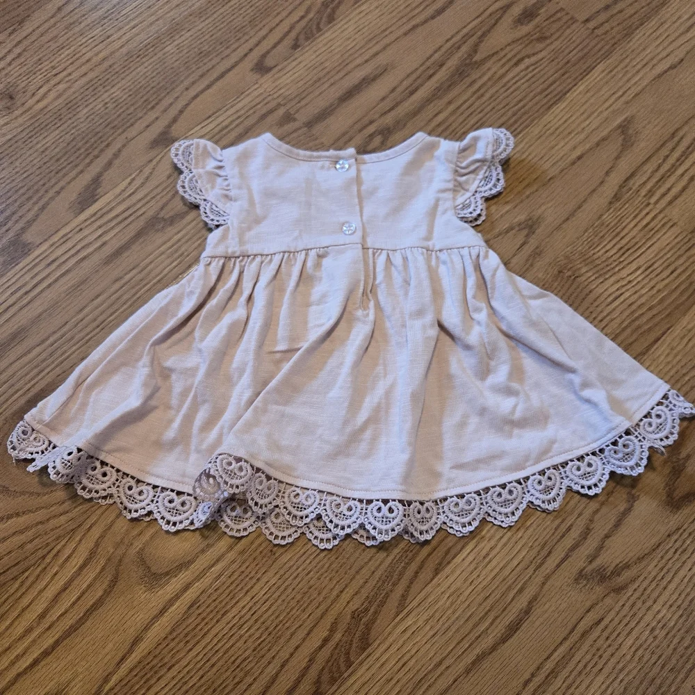 Savannah Pastel Pink Top Lace Trim Floral Pants Matching Baby Set Headband 3-6M